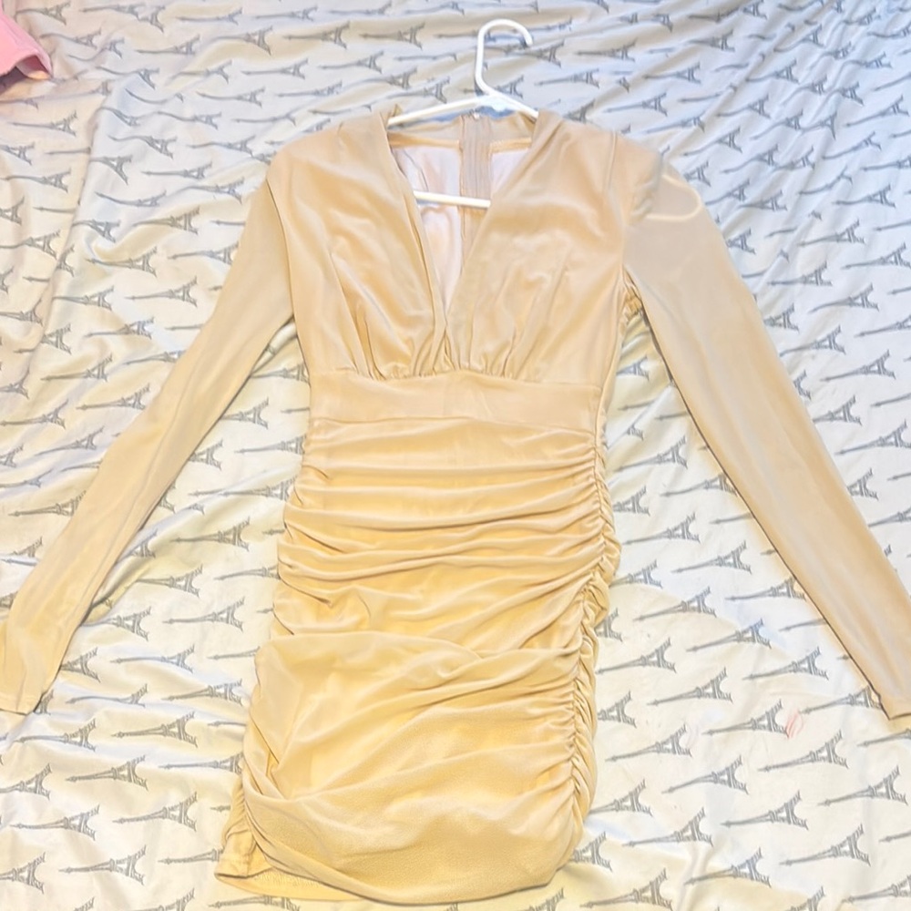 Elegant Cream Long Sleeve Dress
